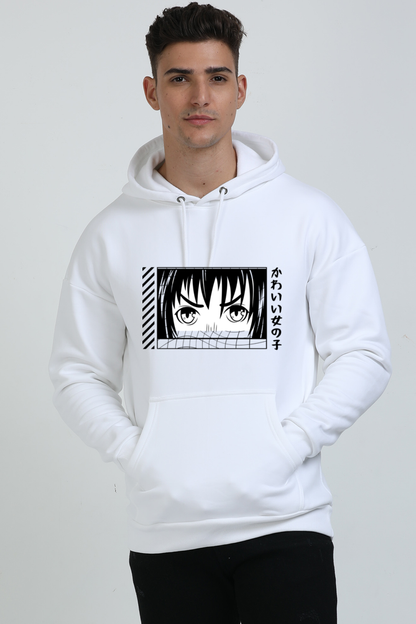 White Black Illustrated Anime Girl Hoodie: Unisex Oversized Sweatshirt