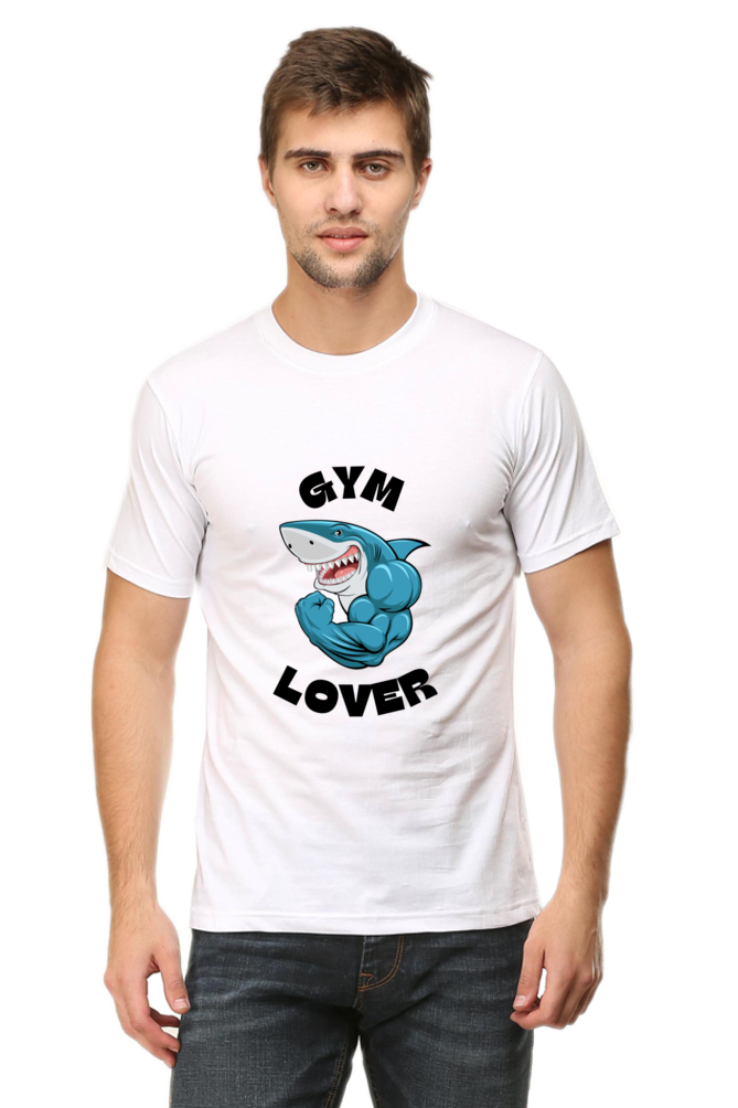 Blue Illustrated Shark Gym Lover T-Shirt: Unique Fitness Apparel