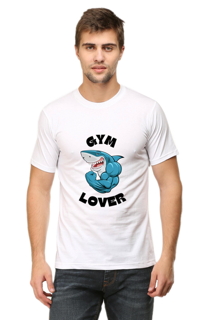 Blue Illustrated Shark Gym Lover T-Shirt: Unique Fitness Apparel