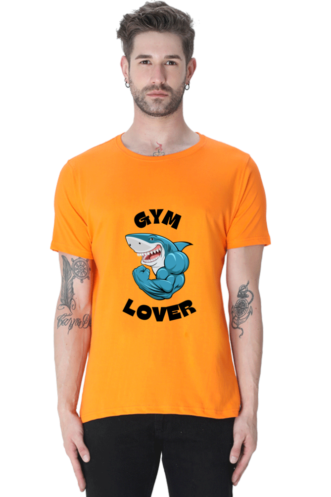 Blue Illustrated Shark Gym Lover T-Shirt: Unique Fitness Apparel