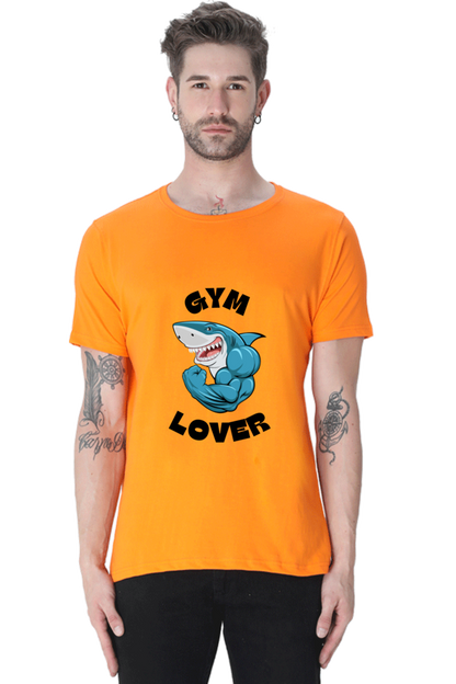 Blue Illustrated Shark Gym Lover T-Shirt: Unique Fitness Apparel