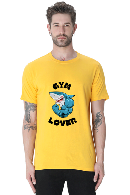 Blue Illustrated Shark Gym Lover T-Shirt: Unique Fitness Apparel