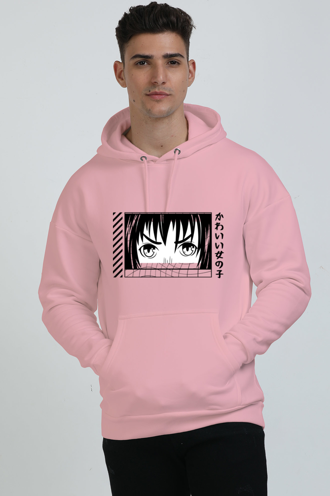 White Black Illustrated Anime Girl Hoodie: Unisex Oversized Sweatshirt