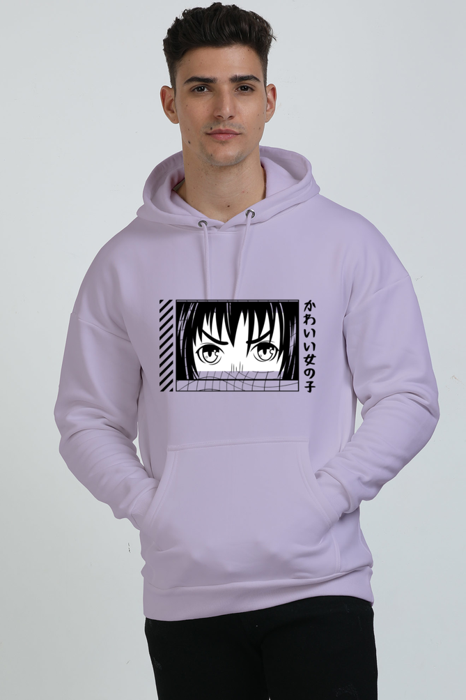 White Black Illustrated Anime Girl Hoodie: Unisex Oversized Sweatshirt