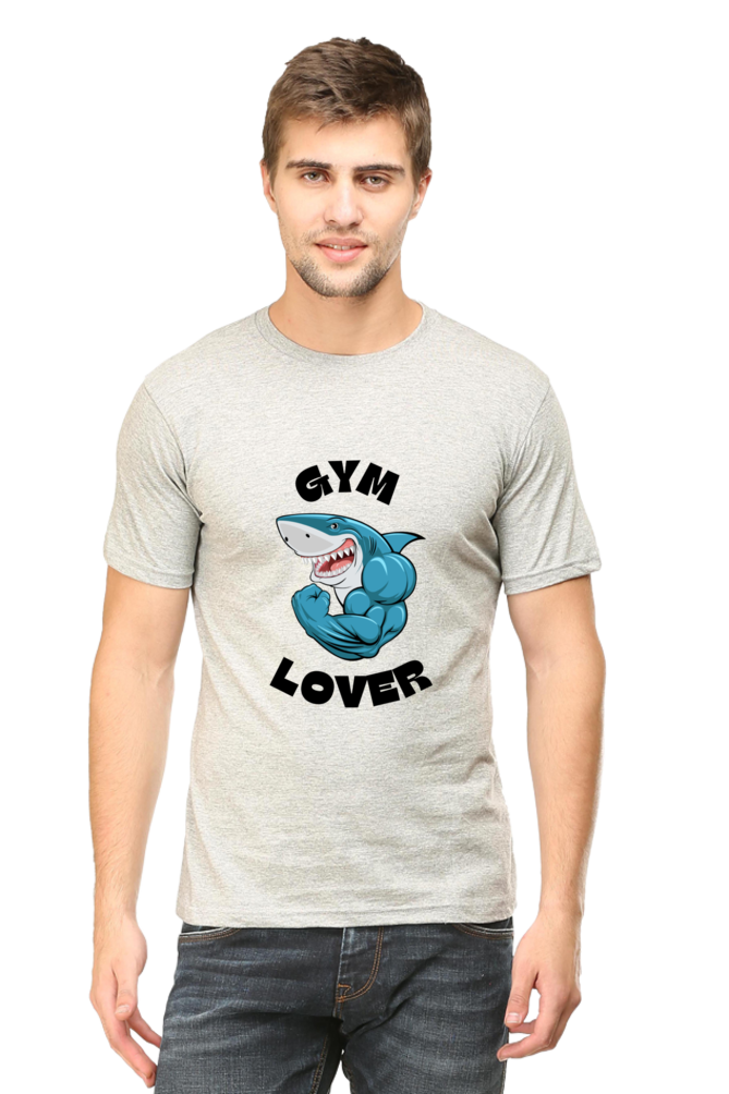 Blue Illustrated Shark Gym Lover T-Shirt: Unique Fitness Apparel