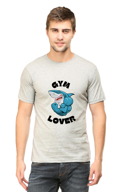 Blue Illustrated Shark Gym Lover T-Shirt: Unique Fitness Apparel