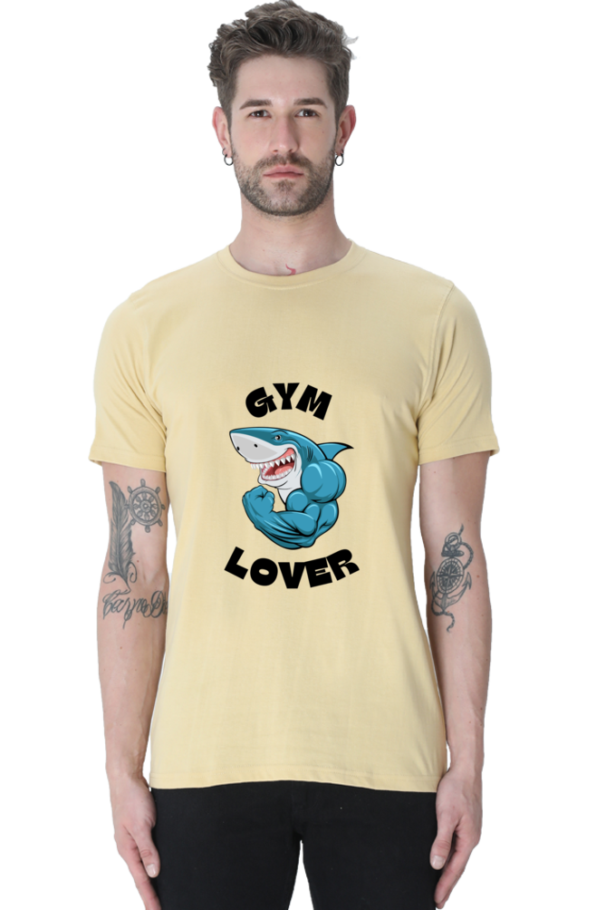 Blue Illustrated Shark Gym Lover T-Shirt: Unique Fitness Apparel