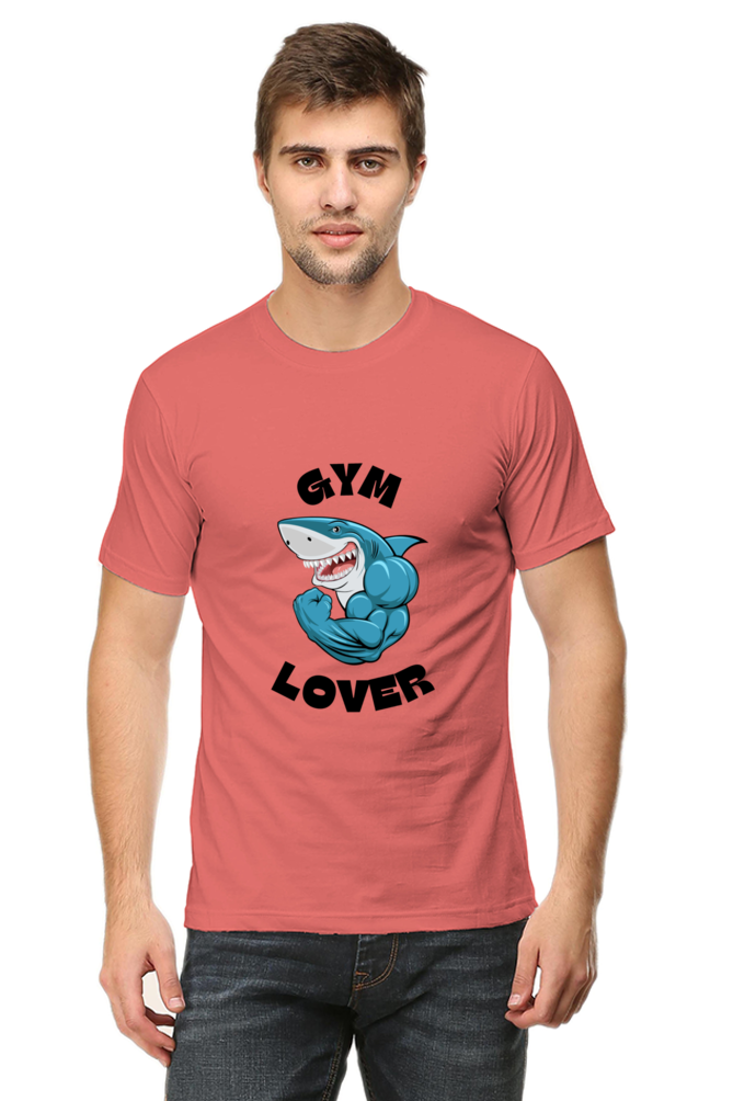 Blue Illustrated Shark Gym Lover T-Shirt: Unique Fitness Apparel