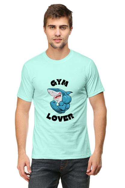 Blue Illustrated Shark Gym Lover T-Shirt: Unique Fitness Apparel