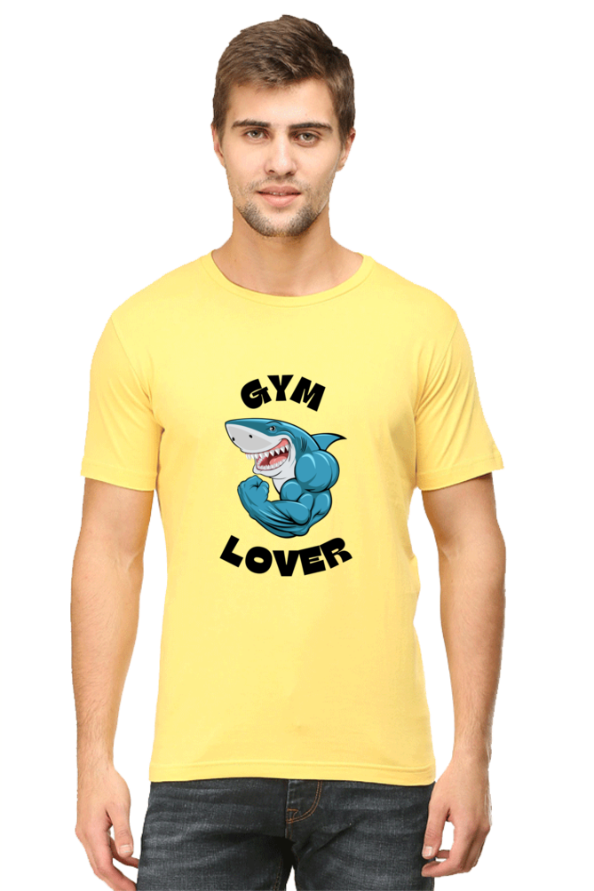 Blue Illustrated Shark Gym Lover T-Shirt: Unique Fitness Apparel