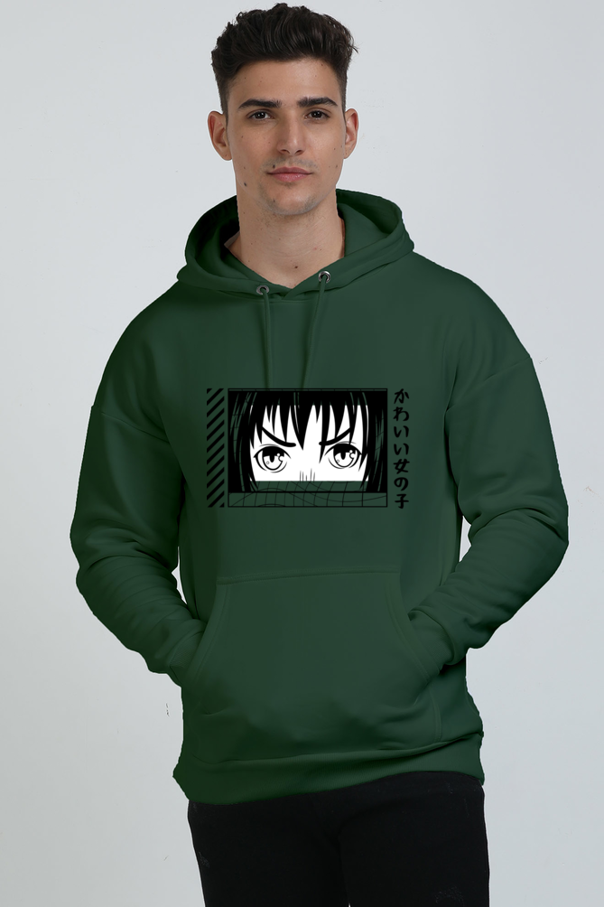 White Black Illustrated Anime Girl Hoodie: Unisex Oversized Sweatshirt