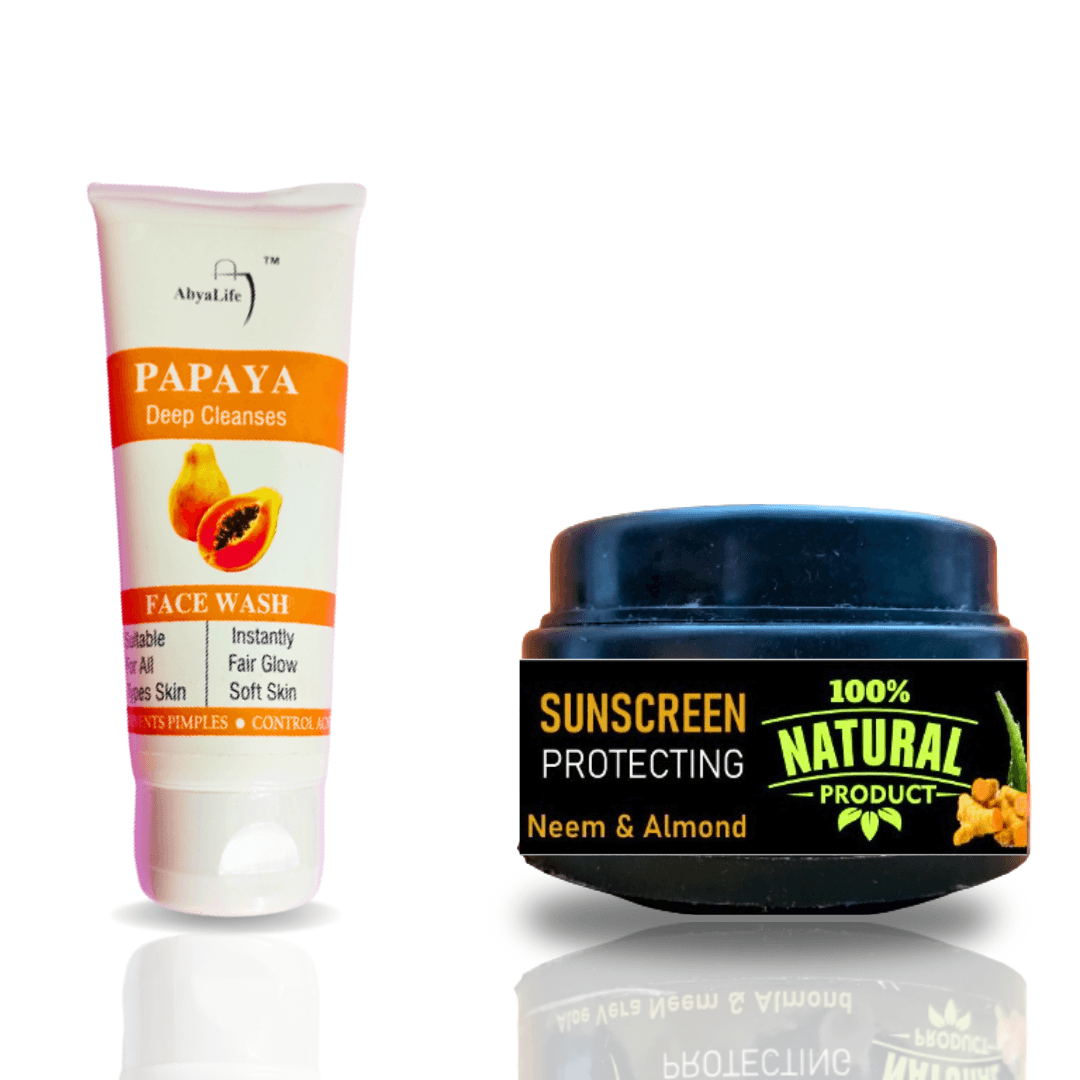 AbyaLife's Daytime Duo: Brighten & Shield (Papaya Facewash & SPF Sunscreen Combo) - AbyaLife