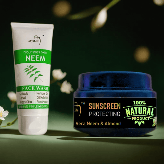 AbyaLife Protect & Cleanse: Sunscreen & Neem Facewash Combo (Natural Glow, Acne Defense)