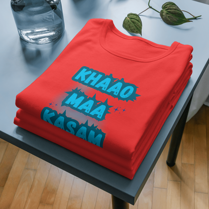 Funny Hindi T-Shirt Khao Maa Kasam - AbyaLife