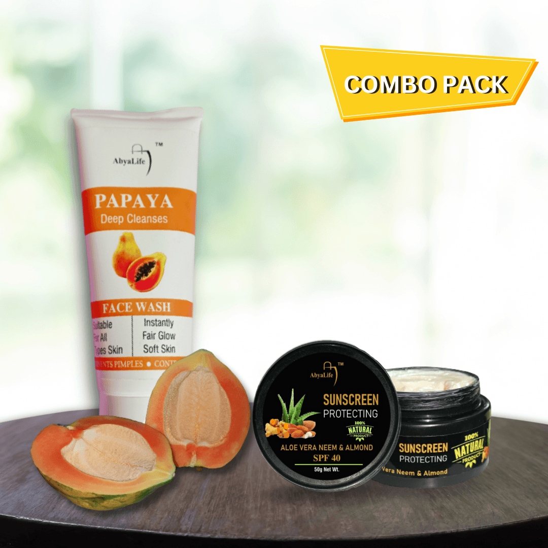 AbyaLife's Sunscreen & Papaya Facewash Combo - Natural Skincare and UV Protection - AbyaLife